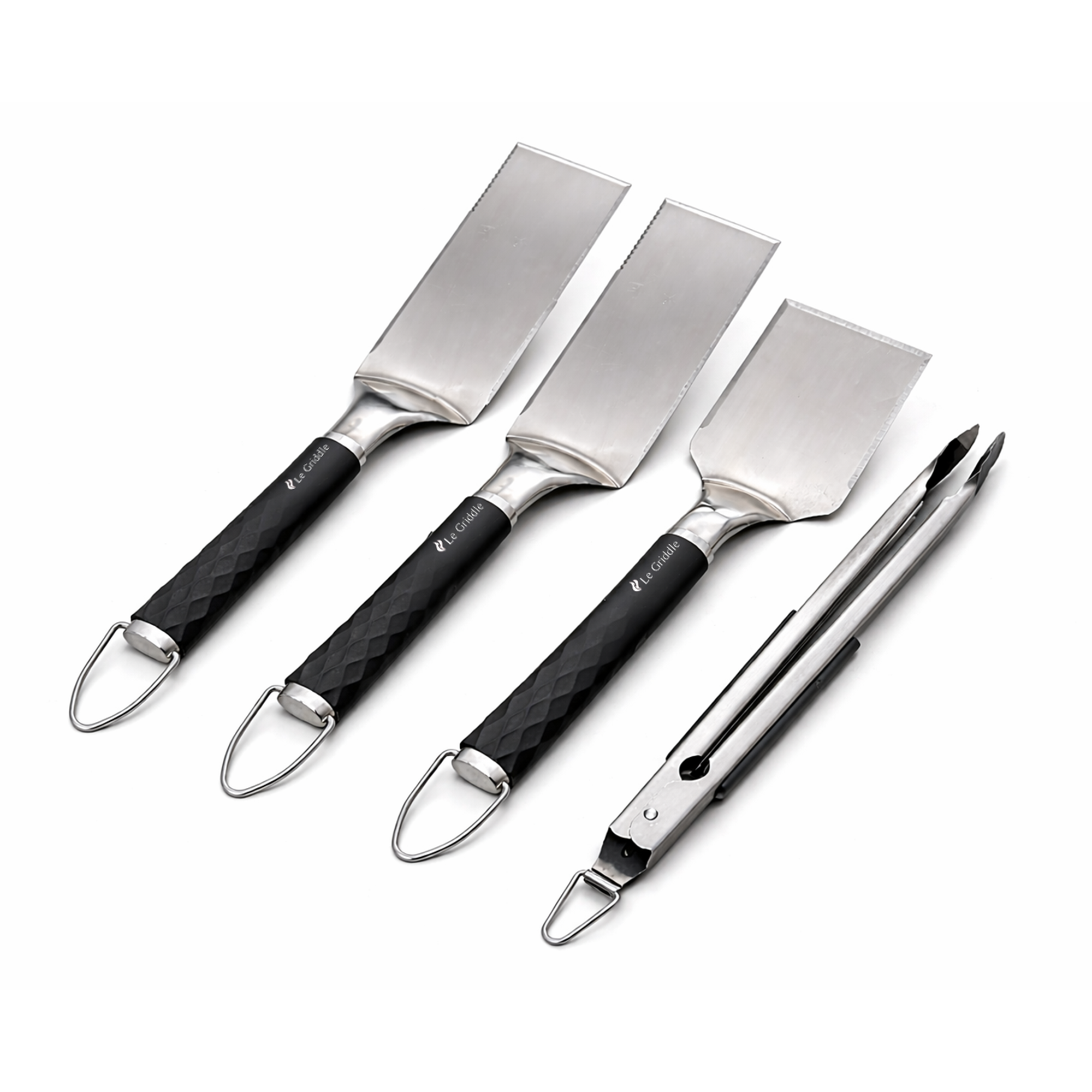 le essential cooking accessory kit by le griddle. Includes 3 spatulas and 1 set of tongs. Perfect starter kit for cooking on the Le Griddles